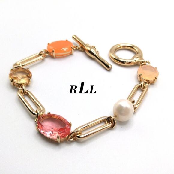 Lauren Ralph Lauren Mixed Stone Cultured Freshwater Pearl Chain Link Bracelet - Picture 1 of 7